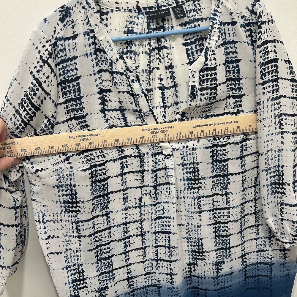 Willi Smith Blouse XL‎ Blue White Top Women’s Work Dress 3/4 Sleeves Casual - Picture 3 of 6